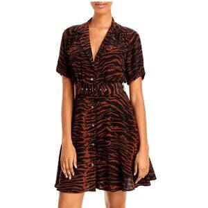 Staud $345 Mini Millie Dress Mahogany Zebra Black Animal Print Sz 4 Viscose